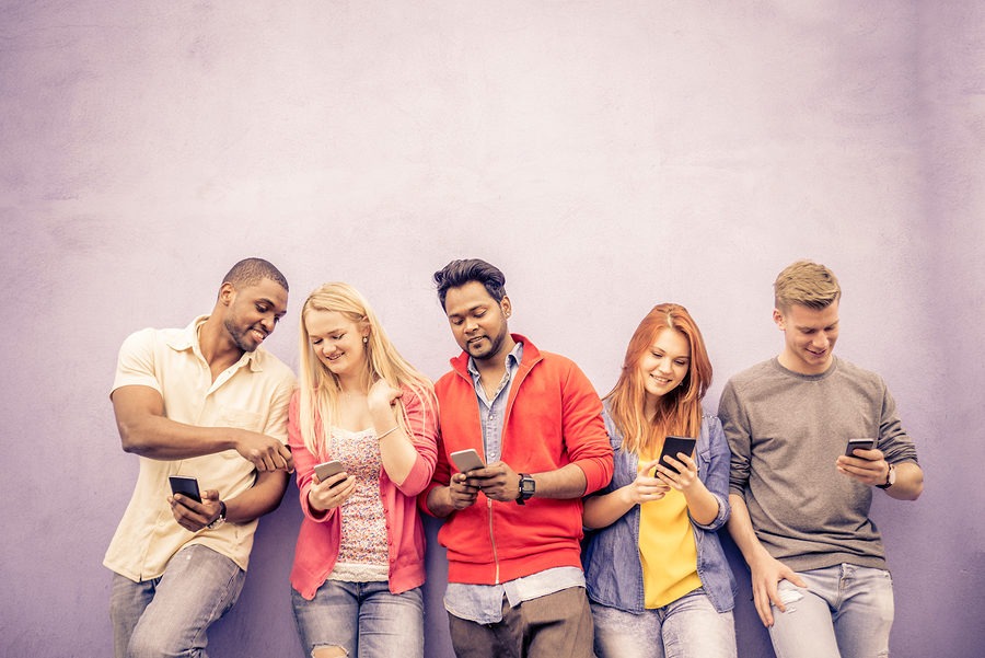 Group of students with their phones